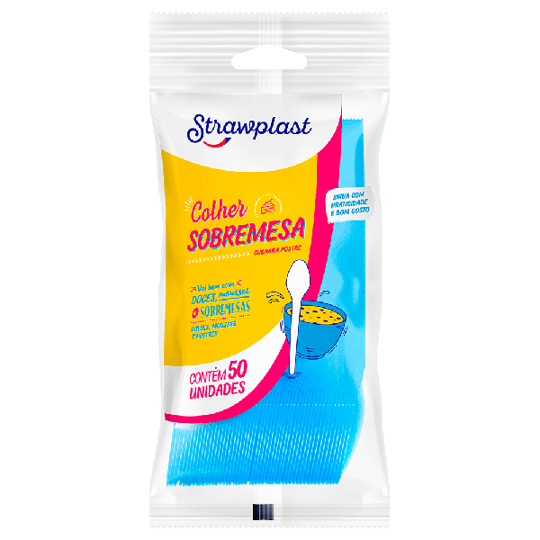 COLHER STRAWPLAST SOBREMESA AZUL 50UN