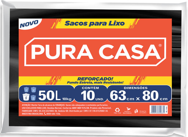 SACO LIXO 50L PURA CASA PTO