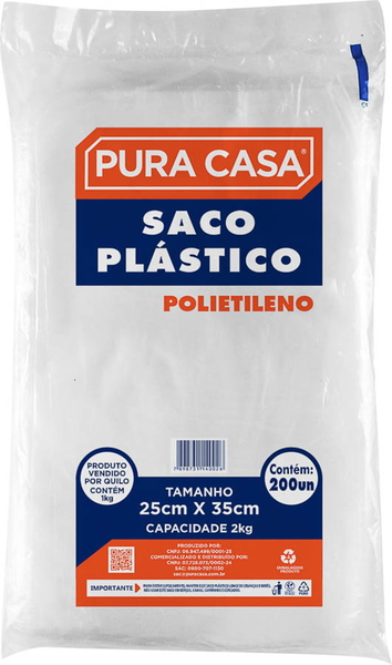 SACO PLAST TRANSP 25X35 PURA CASA