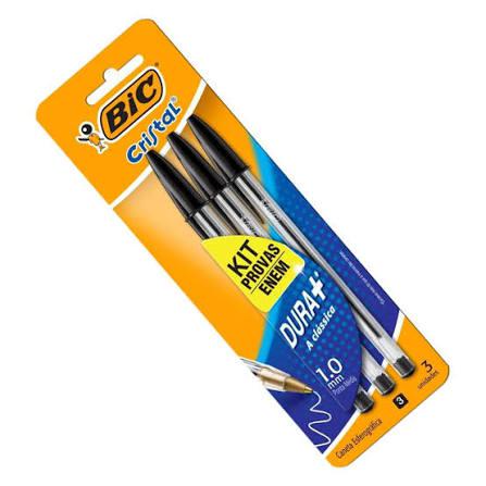 CANETA BIC CRISTAL PRETA ENEM C/3