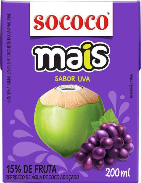 AGUA DE COCO SABOR UVA SOCOCO MAIS 200ML