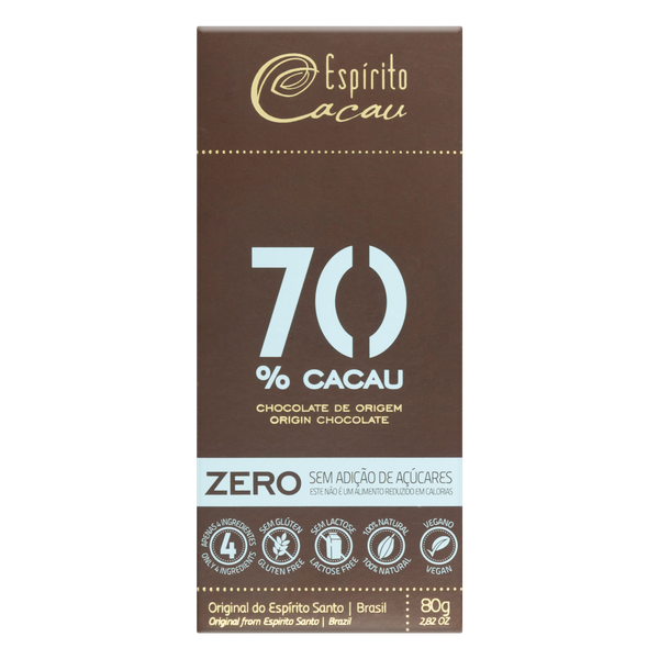 CHOCOLATE 70% ZERO ESPIRITO CACAU 80G