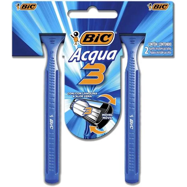 APARELHO DE BARBEAR BIC ACQUA 3 AZUL COM 2 UNIDADES