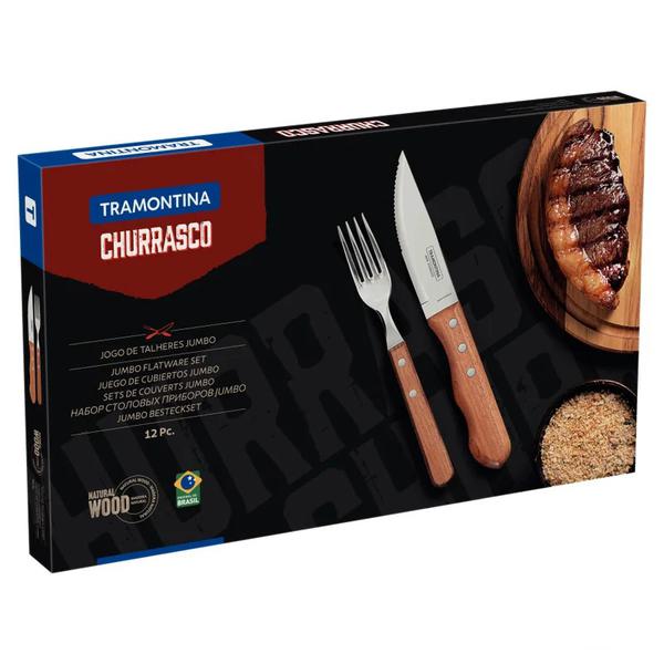 JOGO CHURRASCO TRAMONTINA JUMBO INOX DYNAMIC 12 PEÇAS