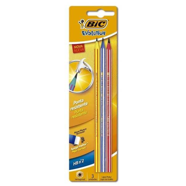 LÁPIS PRETO BIC SEXTAVADO EVOLUT  HB COLOR C/ 3UN