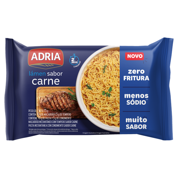 MACARRÃO INSTANTÂNEO ADRIA ZERO FRITURA CARNE 75G
