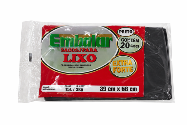 SACO DE LIXO EMBALAR PRETO FD 50X20 15L