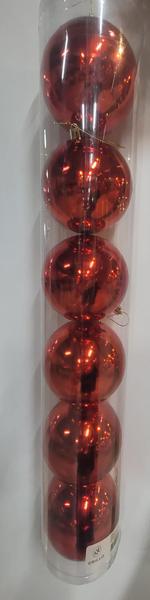 BOLA NATALINA METALIZADA JG/6 TUBO 10CM VERMELHO 