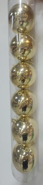 BOLA NATALINA METALIZADA JG/6 TUBO 8CM DOURADO 