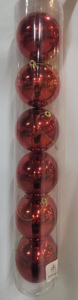 BOLA NATALINA METALIZADA JG/6 TUBO 8CM VERMELHO 