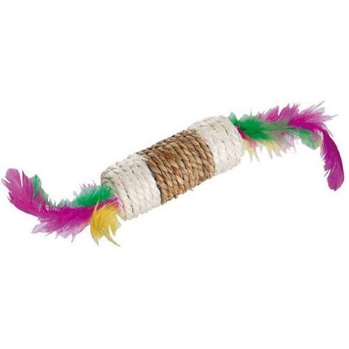 BRINQUEDO PARA GATO DE JUTA + PENA COM CATNIP 22CM