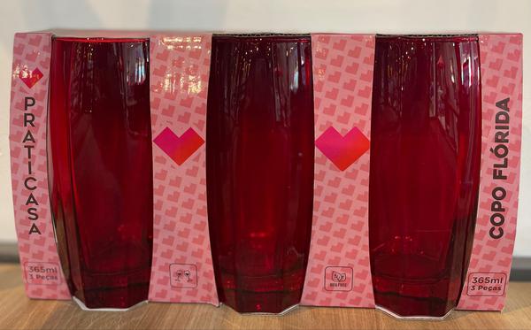 CJ DE COPO FLORIDA VERMELHO 365ML 3 UND