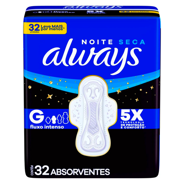 ABSORVENTE COM ABAS SECA NOTURNO  ALWAYS LV+ PG- 32un