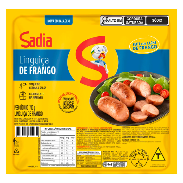 LINGUICA FRANGO CG  SADIA PCT 700g