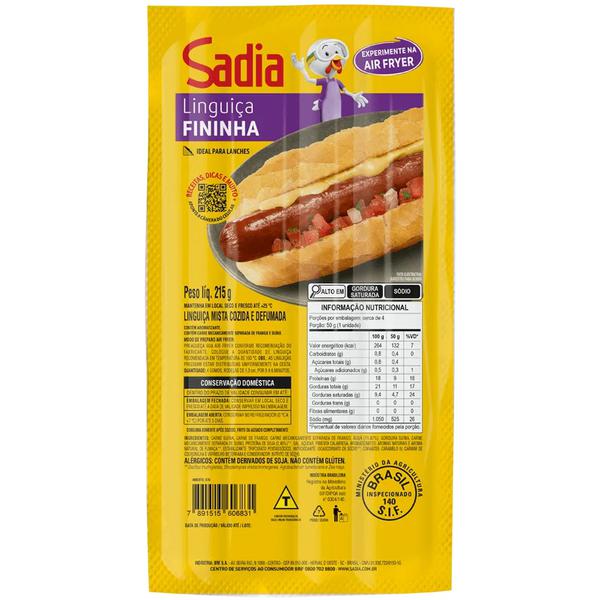 LINGUICA MISTA DEFUMADA FININHA SADIA PCT 215g