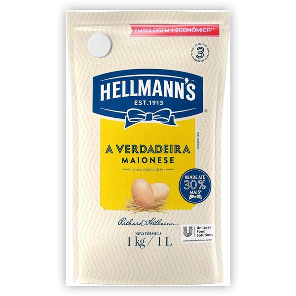 MAIONESE COM BICO REGULAR HELLMANNS DOYPACK 1kg