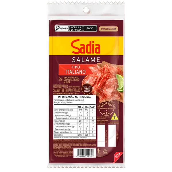 SALAME TIPO ITALIANO FATIADO SADIA EMB 100g
