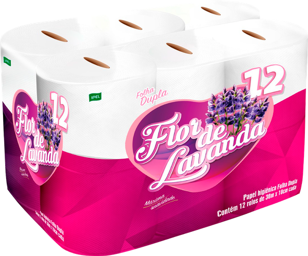 Papel Higiênico Flor de Lavanda Folha Dupla 30 metros com 12 rolos