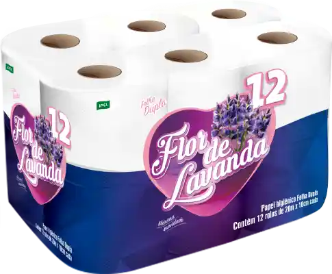 Papel Higiênico Flor de Lavanda Folha Dupla 20 Metros Com 12 unidades
