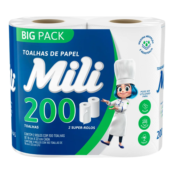 Papel Toalha Mili com 02 unidades - 200 Folhas