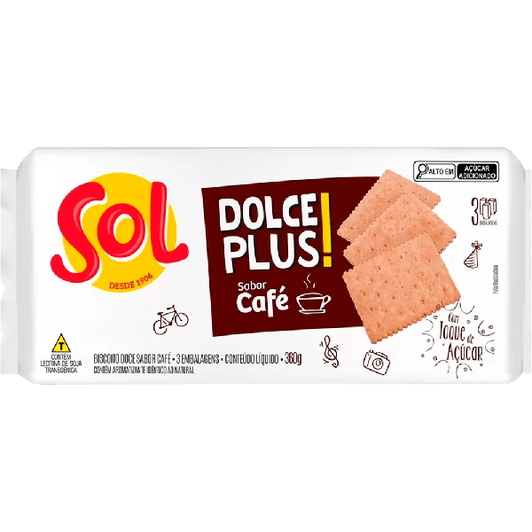 BISCOITO SOL DOLCE PLUS 360GR CAFE