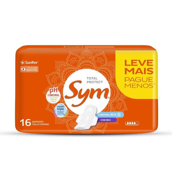 ABSORVENTE SYM COBERTURA SECA COM ABAS COM 16 UNIDADES