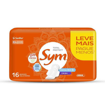 ABSORVENTE SYM COBERTURA SECA COM ABAS COM 16 UNIDADES