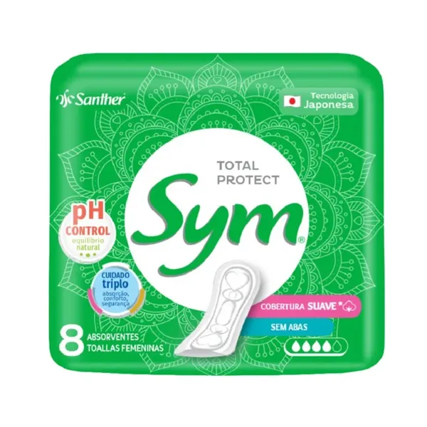 ABSORVENTE SYM COBERTURA SUAVE SEM ABAS COM 8 UNIDADES