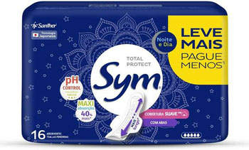 ABSORVENTE SYM NOITE E DIA COBERTURA SUAVE COM ABAS COM 16 UNIDADES