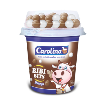 IOGURTE CAROLINA BIBI BITS MORANGO E CEREAIS DE ARROZ COBERTO COM CHOCOLATE AO LEITE E CHOCOLATE BRANCO 125G