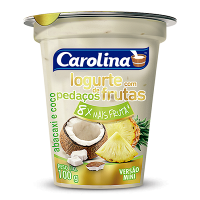 IOGURTE CAROLINA COM PEDAÇOS DE ABACAXI E COCO 100G