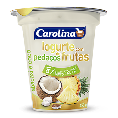 IOGURTE CAROLINA COM PEDAÇOS DE ABACAXI E COCO 450G