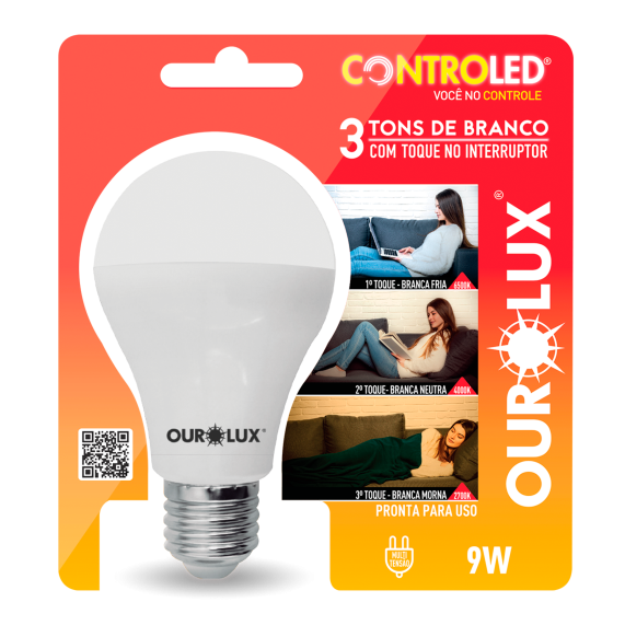 LÂMPADA OUROLUX CONTROLED 3 TONS DE BRANCO 9W 6500K
