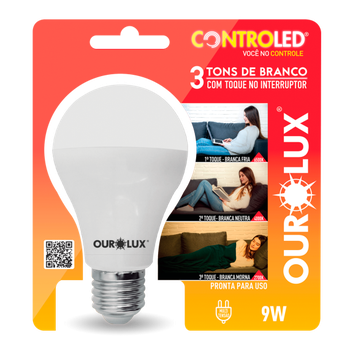 LÂMPADA OUROLUX CONTROLED 3 TONS DE BRANCO 9W 6500K