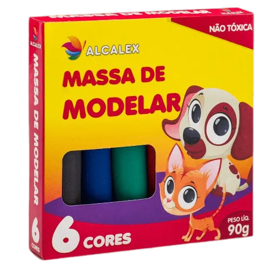 MASSA DE MODELAR ALCALEX 90G C/6 CORES