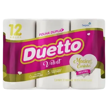 PAPEL HIGIÊNICO DUETTO VELVET NEUTRO FOLHA DUPLA COM 12 ROLOS DE 30 METROS