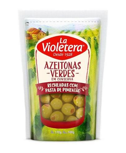 AZEITONAS LA VIOLETERA SACHET 100G VERDES REC.C/PIMENTAO