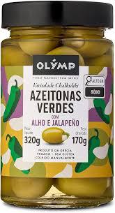 AZEITONAS OLYMP VD 170G VERDES RECH.ALHO E JALAPENO