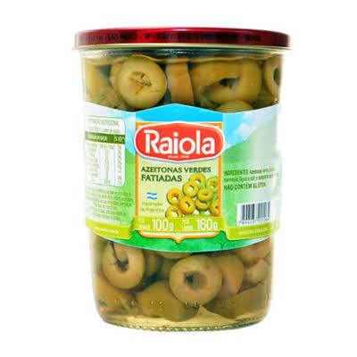 AZEITONAS RAIOLA VD 100G VERDES FATIADAS