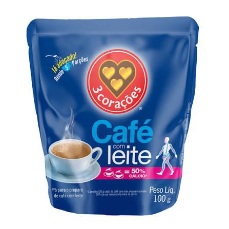 CAFE C/LEITE 3 CORACOES SACHET 100G