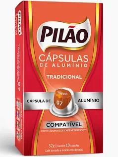 CAPSULAS P/CAFE PILAO 52G ESPRESSO 07 C/10UN CAPS.