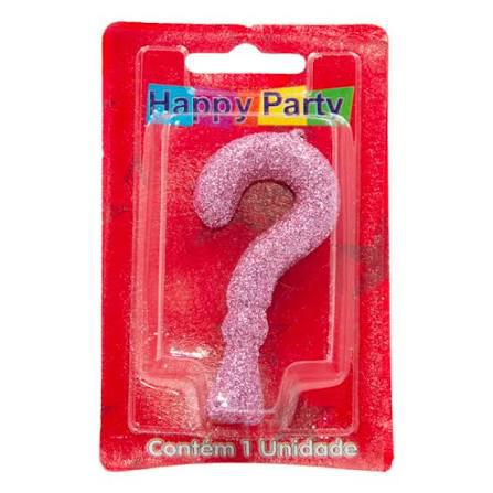 VELA PALITO VALVES FESTAS INTERROGACAO ROSE GLITTER