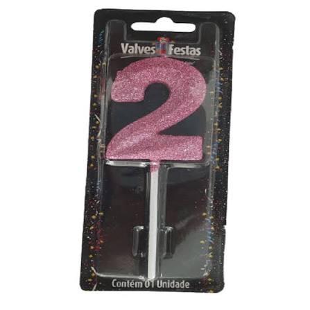 VELA VALVES FESTAS PALITO GLITTER Nº2 ROSA