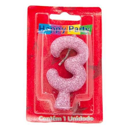 VELA VALVES FESTAS SUPER GLITTER Nº3 ROSA