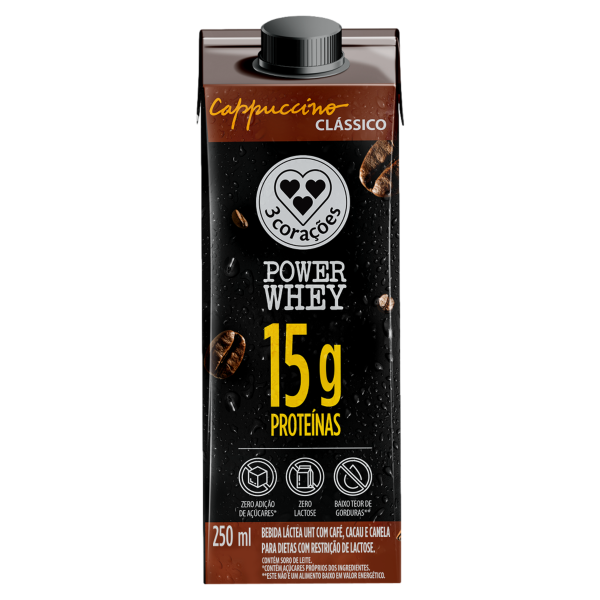 Bebida Lactea 3 Corações Whey 15g Capuccino 250ml