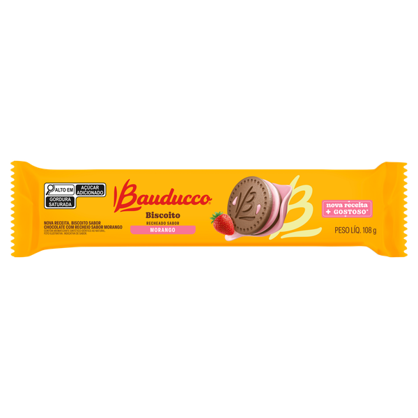 Biscoito Recheado Morango Bauducco 108g