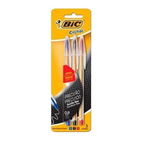 Caneta Bic Cristal Azul Preta Vermelha C/3