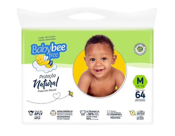 Fralda Baby Bee Natural M c/64