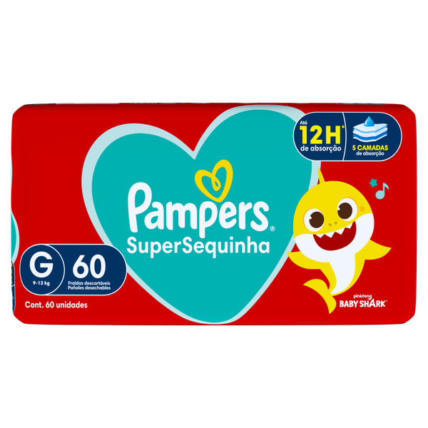 Fralda Pampers Baby Shark Tam G. Com 60 Tiras