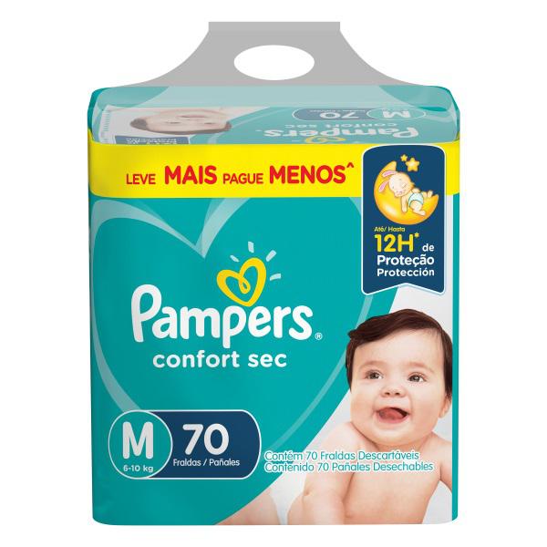 Fralda Pampers Confort Sec Fortebag m C/70un